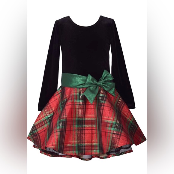 ❗️FINAL❗️ 🆕 BONNIE JEAN Christmas Holiday Velvet & Plaid Dress - Picture 1 of 7